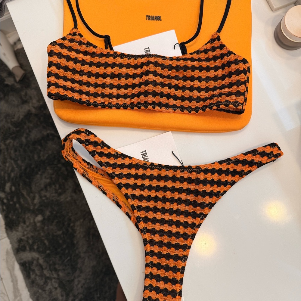 Triangl Swimwear Orange and Black Bikini Bold Checkered Design